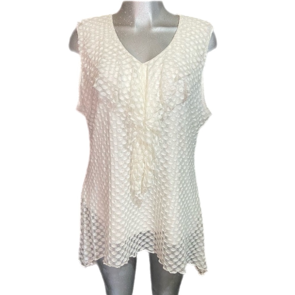 Shannon Ford White Top Textured Polka Dot Lace Sleeveless Plus Boho Bridal Sz 2X